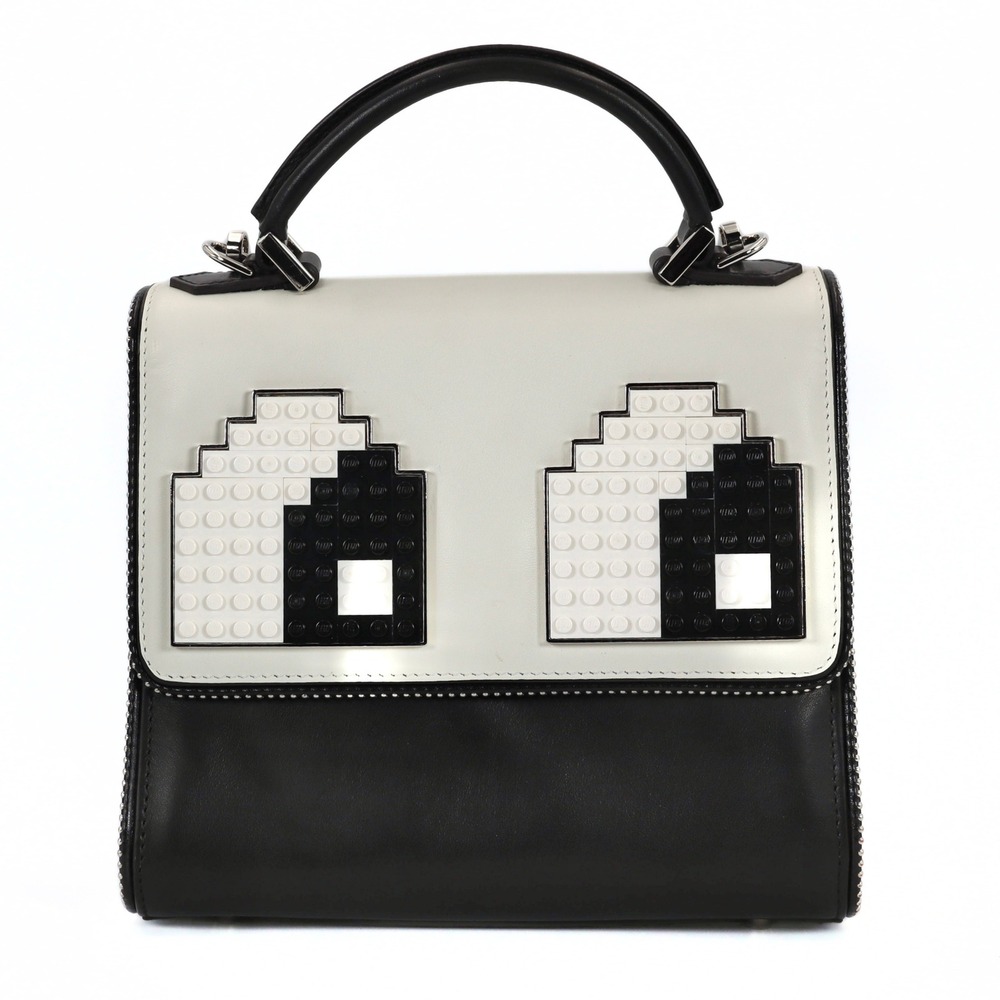 Les Petits Joueurs Alex Eyes Bag Womens Small Black White Leather Lego Handbag